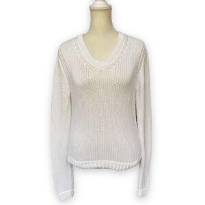 J Crew White Knit Crew Neck Loose Knit Sweater